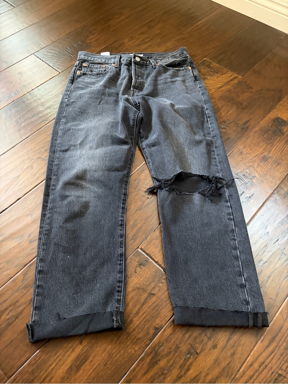 Levi's Black Washed Relaxed Jeans with Knee Rip